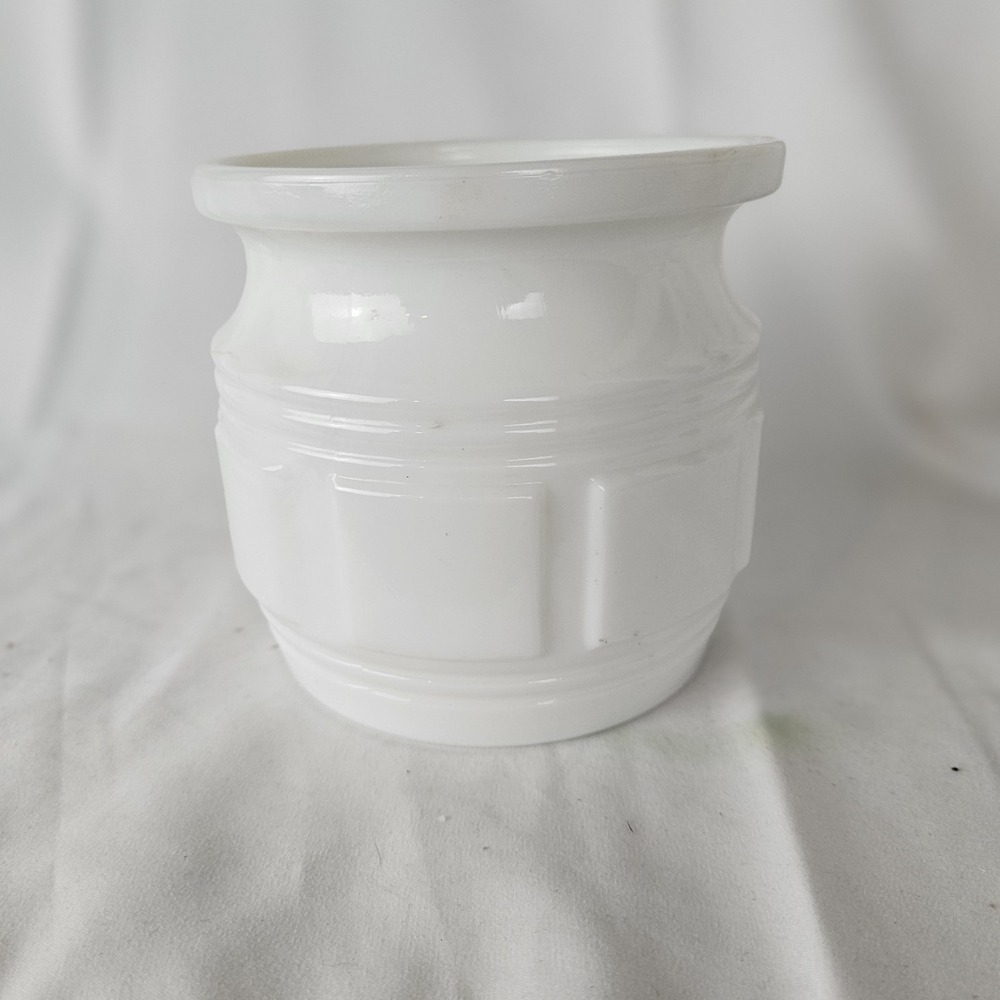 Mid-century Milk Glass Vase/ Planter Featuring‎ Raised Square Design